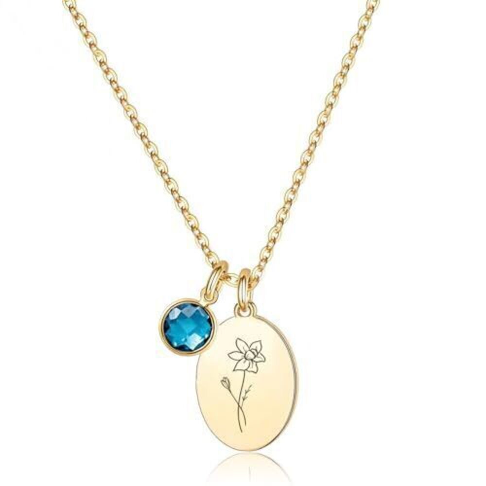 8239 Birth Flower Necklaces , 18K Gold Plated Dainty Birthstone Pendant